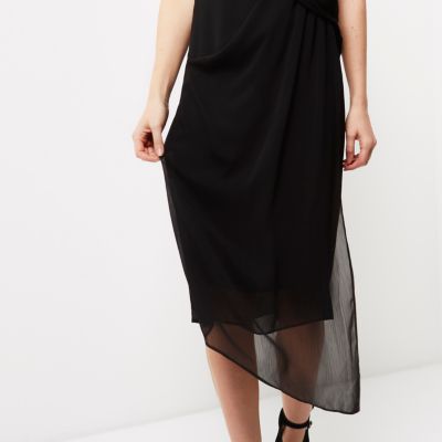 Black drape front swing dress